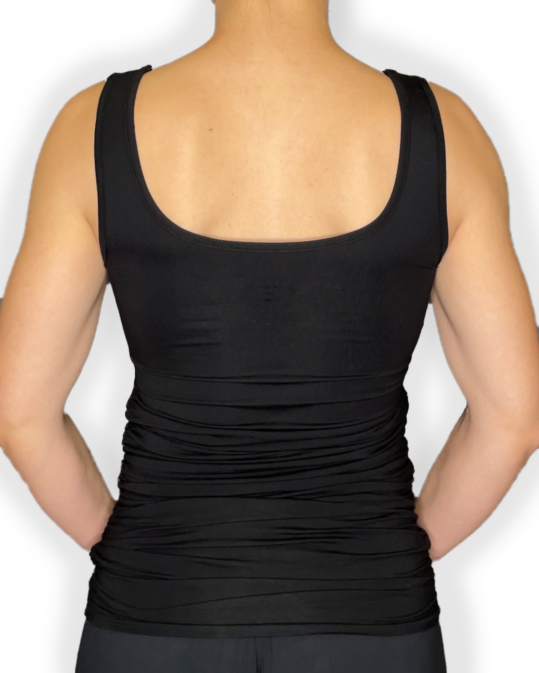 Black Bamboo Fabric Braless Cami Tank Top - Back