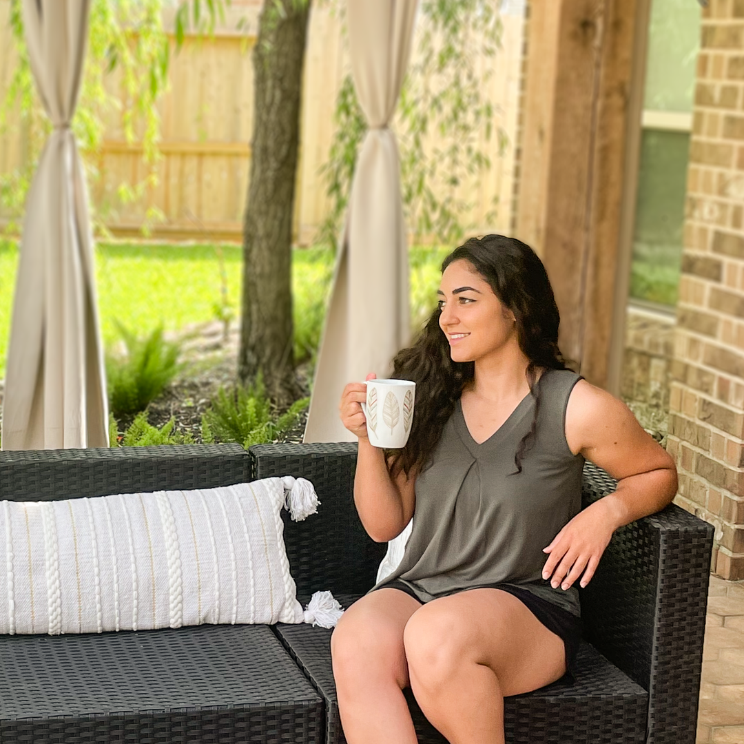 Bra-Free “Betty” Comfort Top with No-Elastic Cup Coverage Layer; V-neck Pleat Tank Bamboo