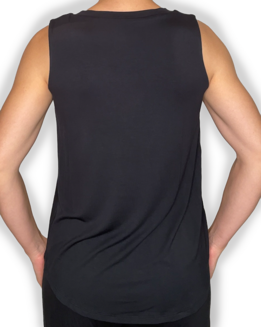 Jia+Kate braless bamboo top in black color Ashley back view