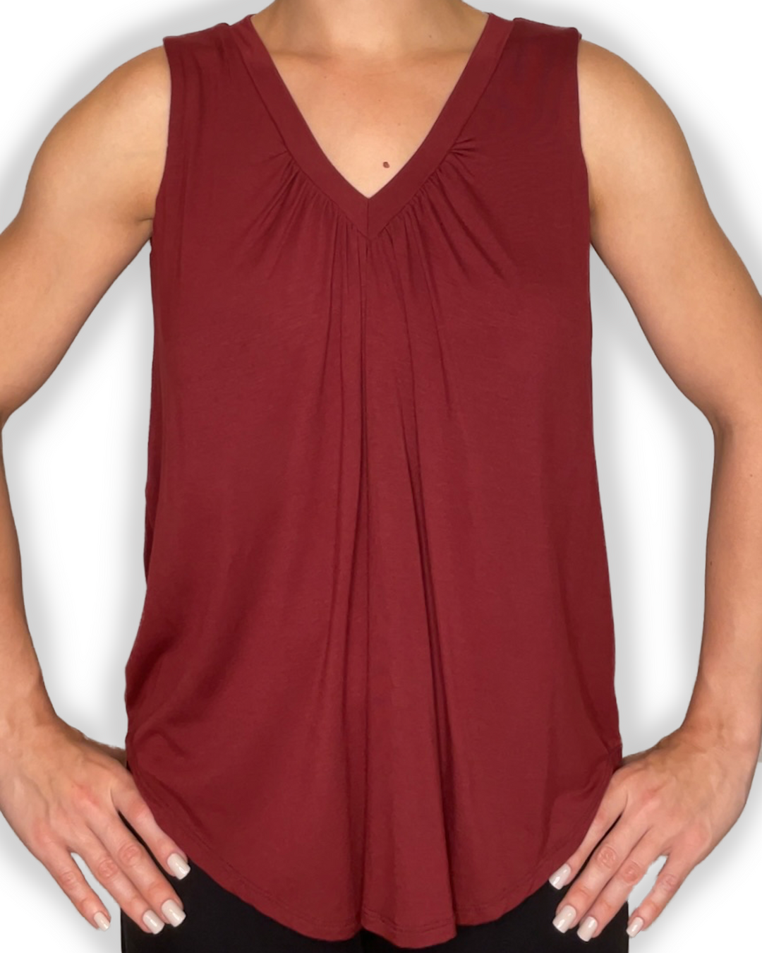 Jia+Kate braless bamboo top in maroon color Ashley style front