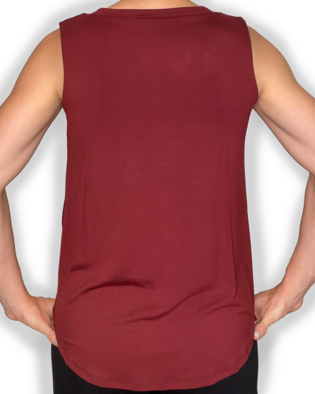 Jia+Kate braless bamboo top in maroon color Ashley style back view