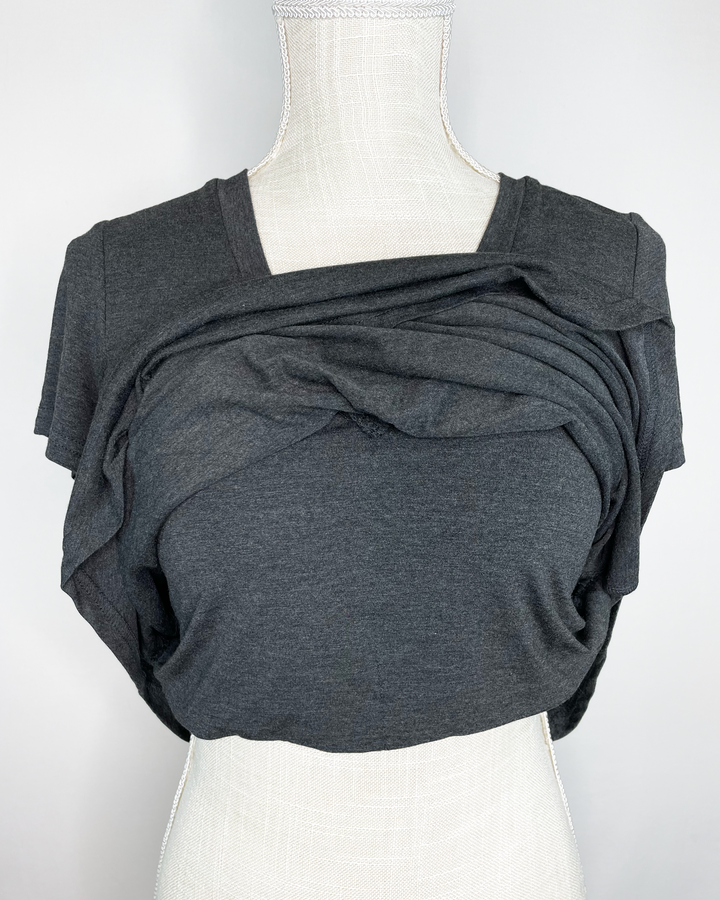 ALICIA Short-Sleeved Braless V-Neck Gather Front Bamboo Top Inner layer view - Charcoal color 