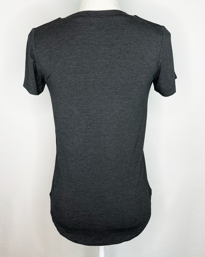 ALICIA Short-Sleeved Braless V-Neck Gather Front Bamboo Top back view - Charcoal