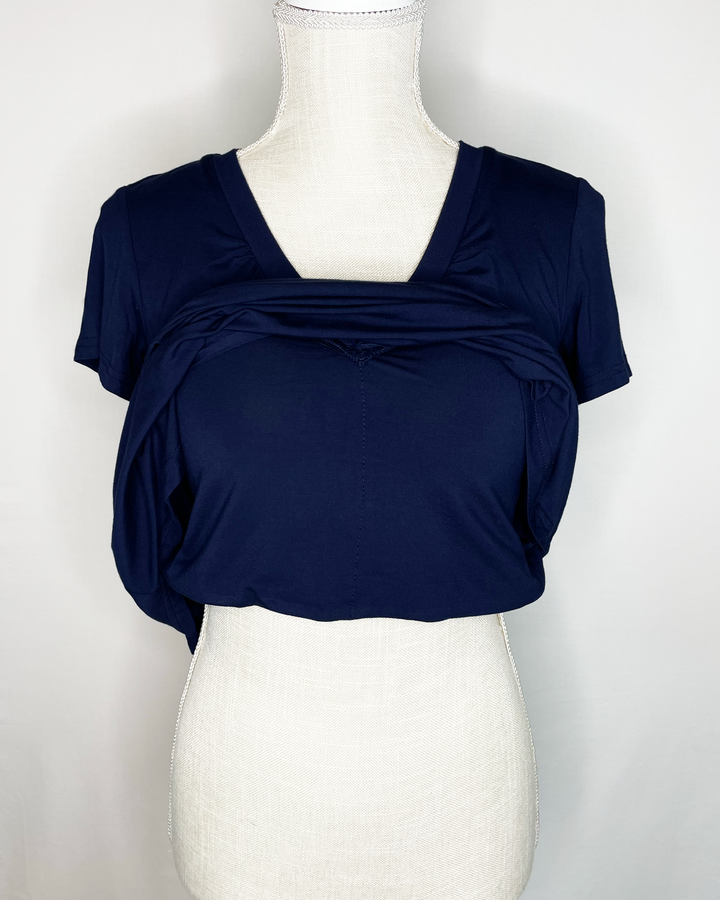 ALICIA Short-Sleeved Braless V-Neck Gather Front Bamboo Top inner layer view - True Navy color 