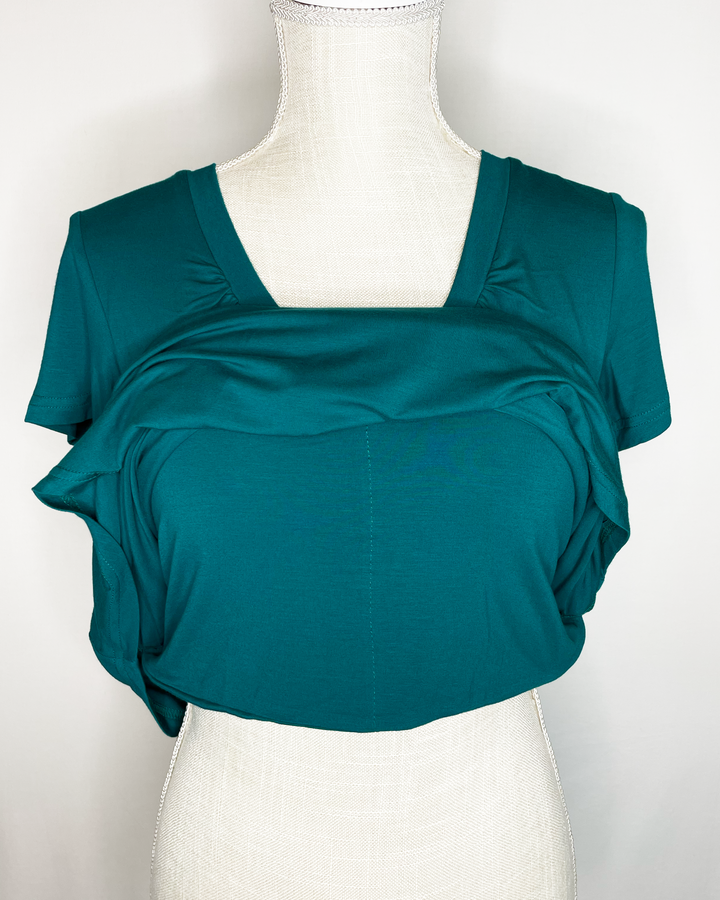 ALICIA Short-Sleeved Braless V-Neck Gather Front Bamboo Top inner layer view - Teal color 