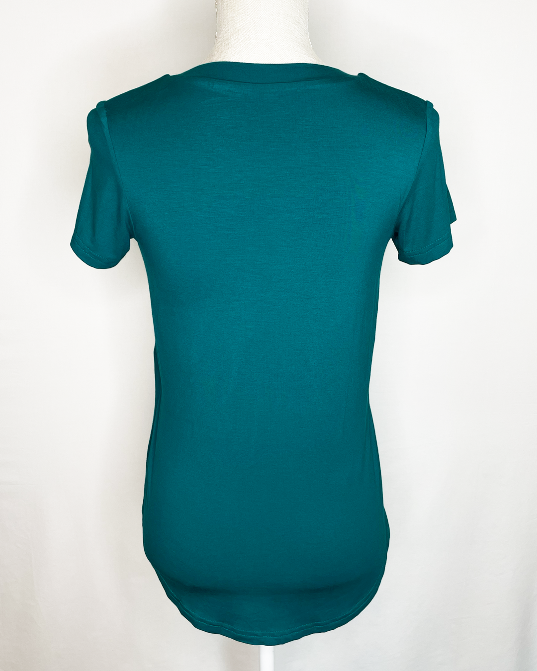 ALICIA Short-Sleeved Braless V-Neck Gather Front Bamboo Top back view - Teal color 
