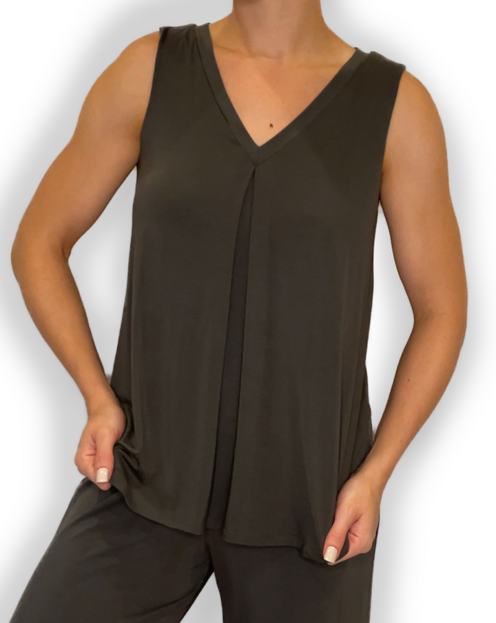 braless bamboo top v neck pleat neck style Betty olive