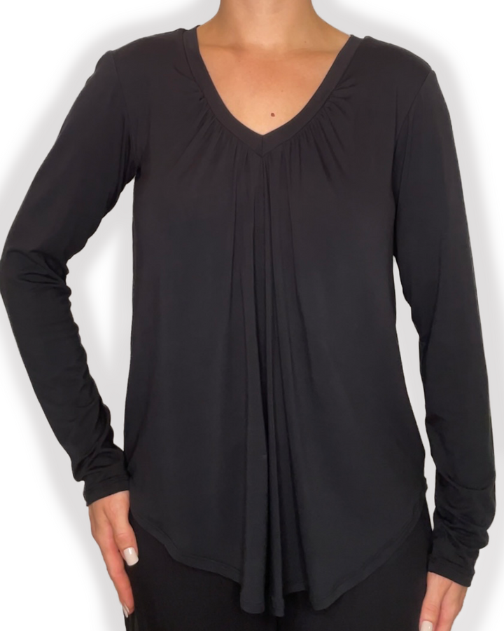 Darci Women's Bamboo Long Sleeve Top in black color front view
