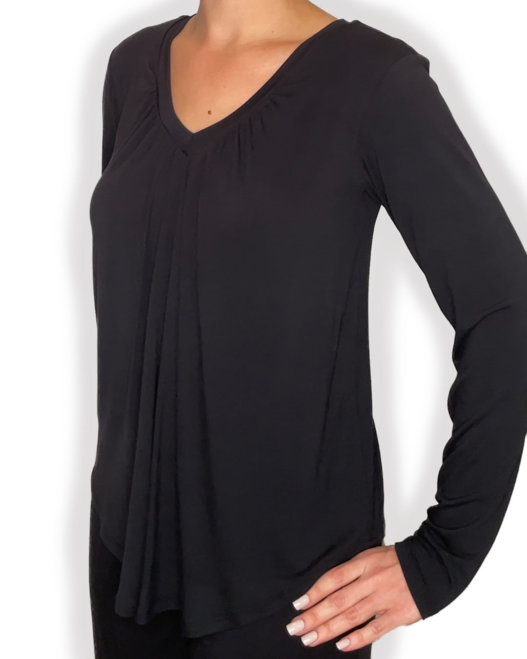 Darci Women's Bamboo Long Sleeve Top in black color Side view