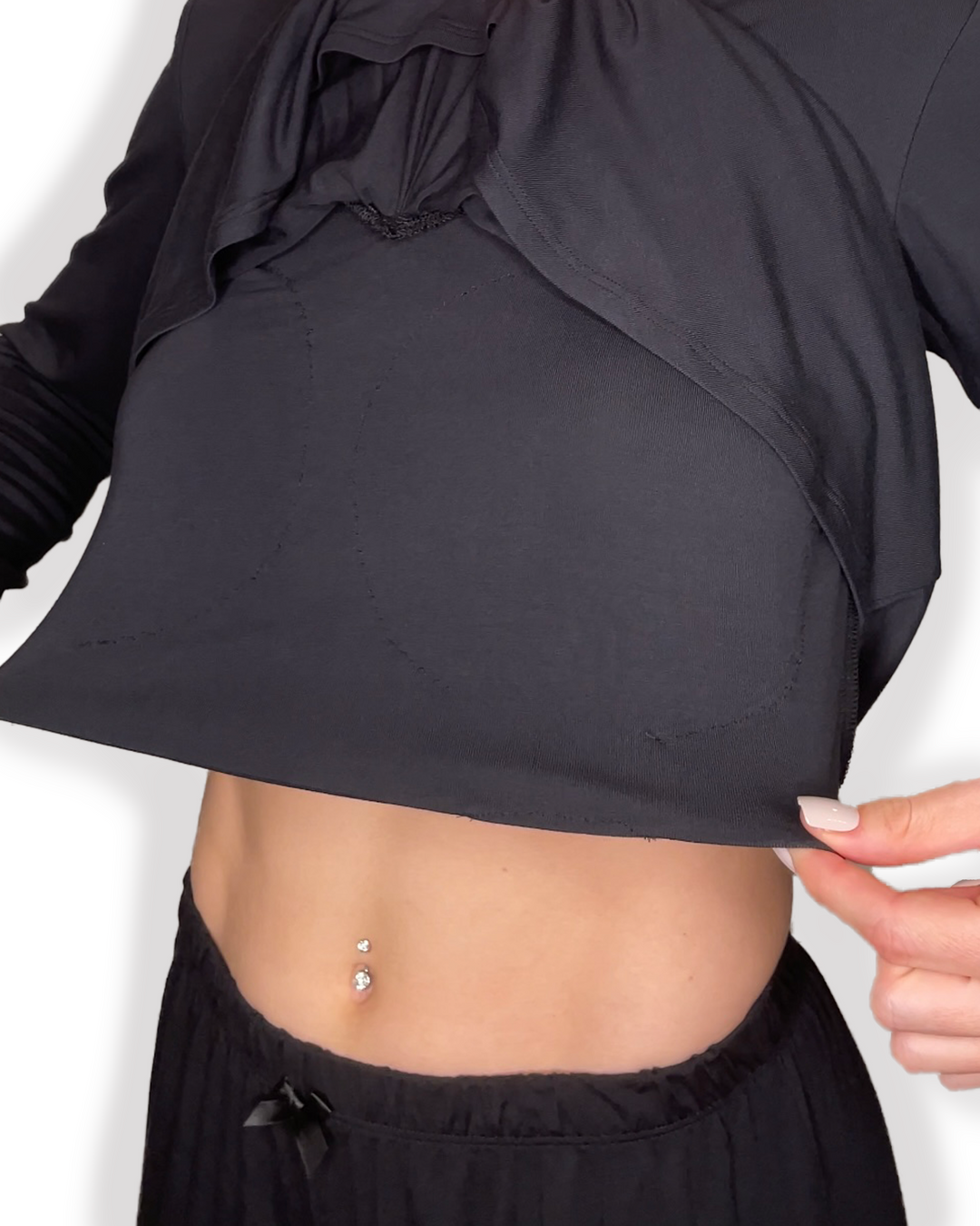 Breathable Braless Bamboo Long Sleeve Top in Black color
