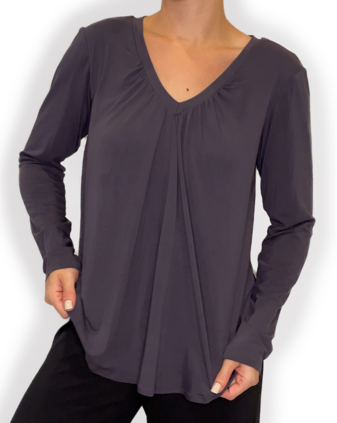 Collection DARCI of Bamboo Long Sleeve Tops in dusty navy color 