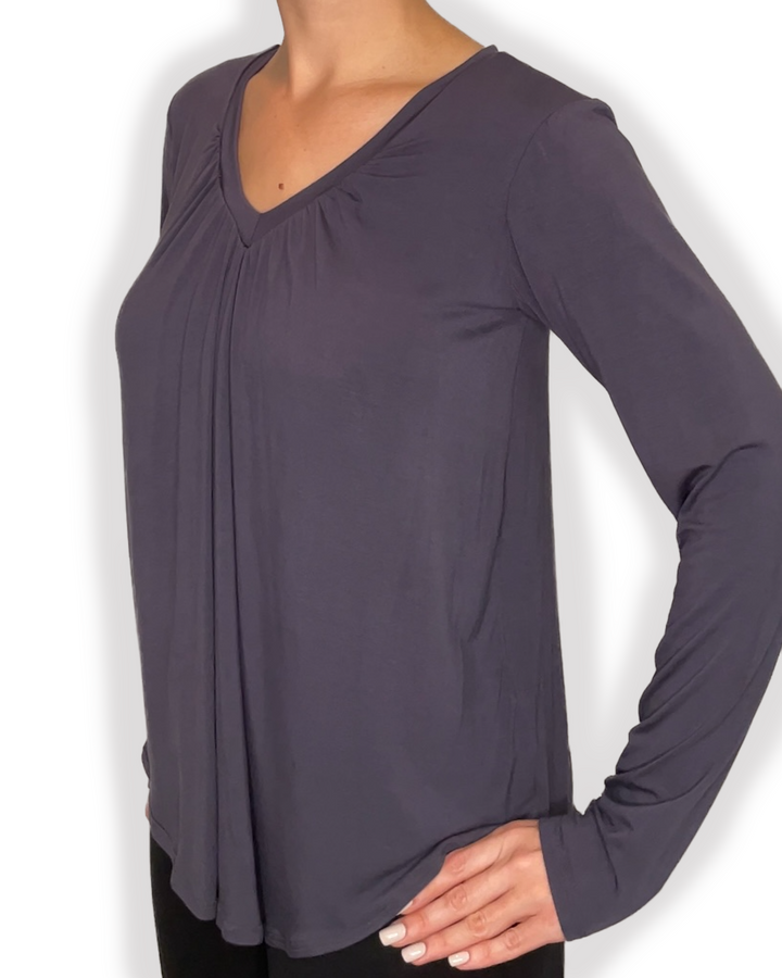 Collection DARCI of Bamboo Long Sleeve Tops in dusty navy color side view