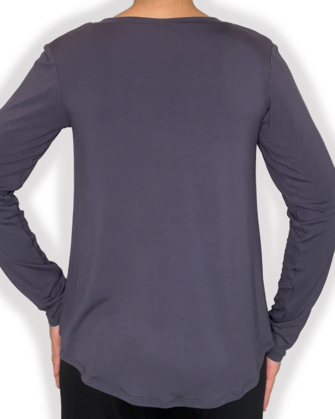 Darci Women's Bamboo Long Sleeve Top in dusty blur color back view