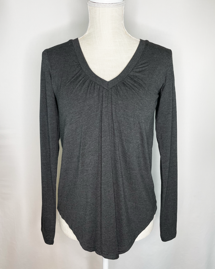 Darci Women's Bamboo Long Sleeve Top in Charcoal color front view