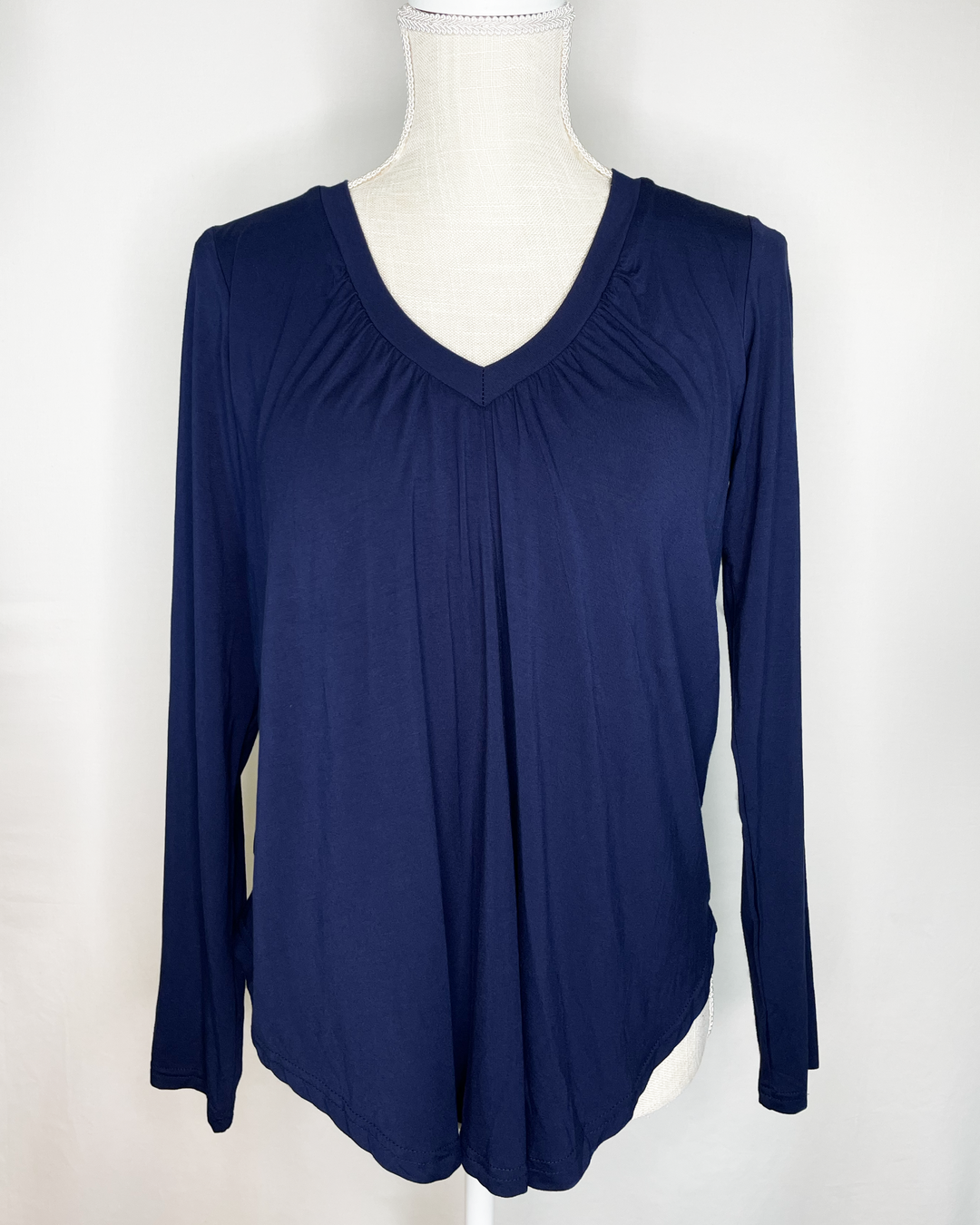 DARCI Gather-front Braless Bamboo Long-Sleeve Top in True Blue color - Front view