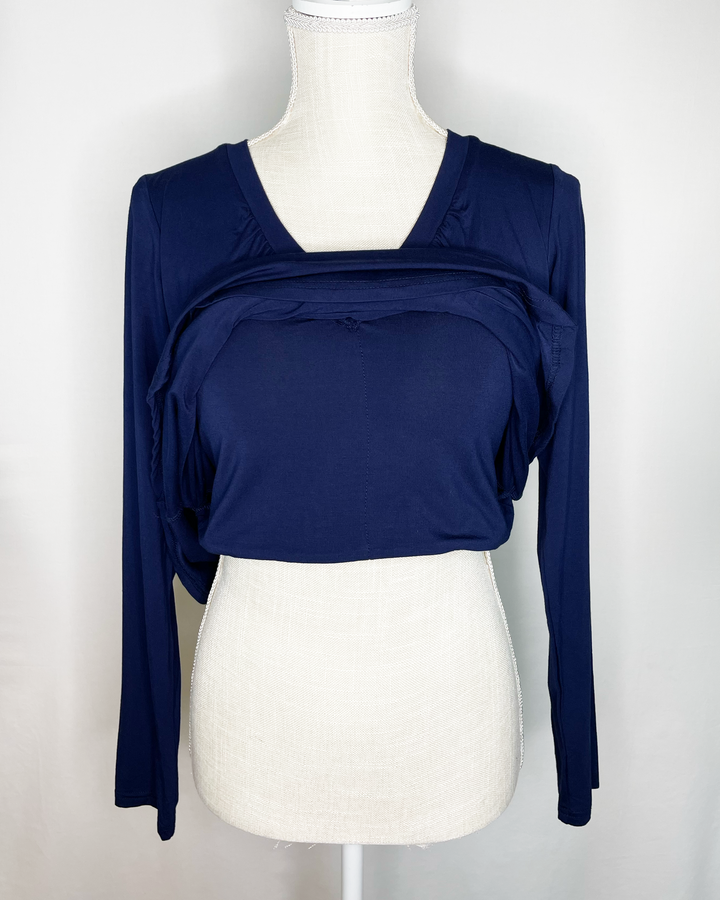 DARCI Gather-front Braless Bamboo Long-Sleeve Top in True Blue color - Inner layer view