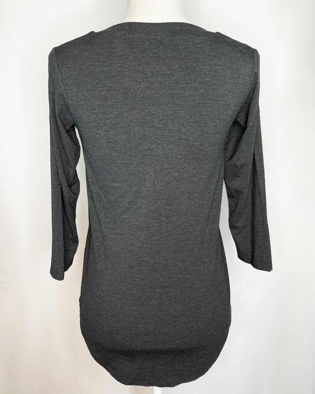 EILEEN V-Pleat Braless Bamboo 3/4 Sleeve Top back view - Charcoal color