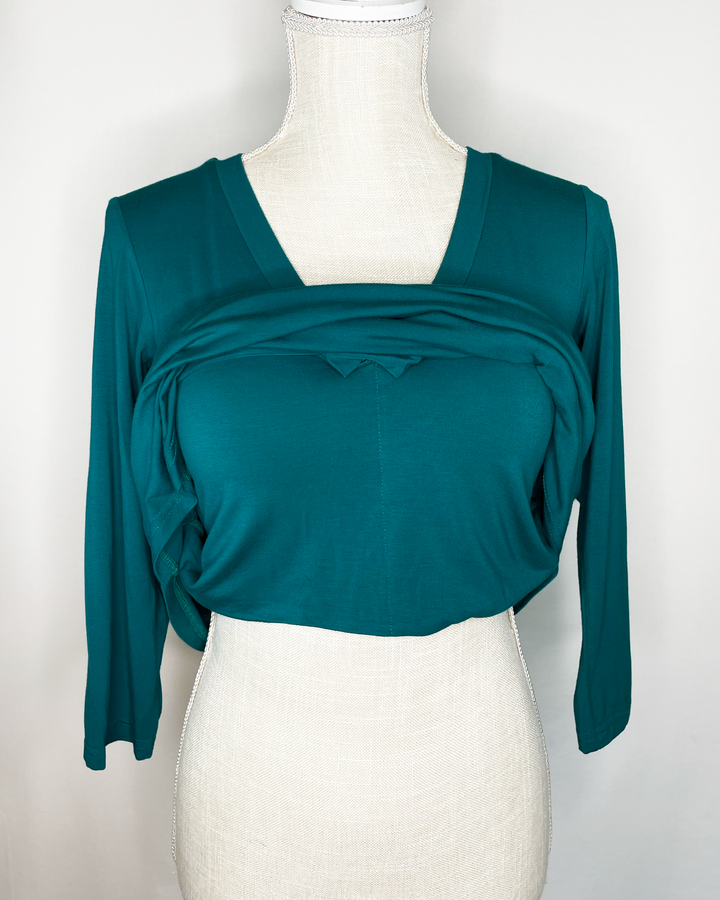 EILEEN V-Pleat Braless Bamboo 3/4 Sleeve Top inner layer view - Teal color