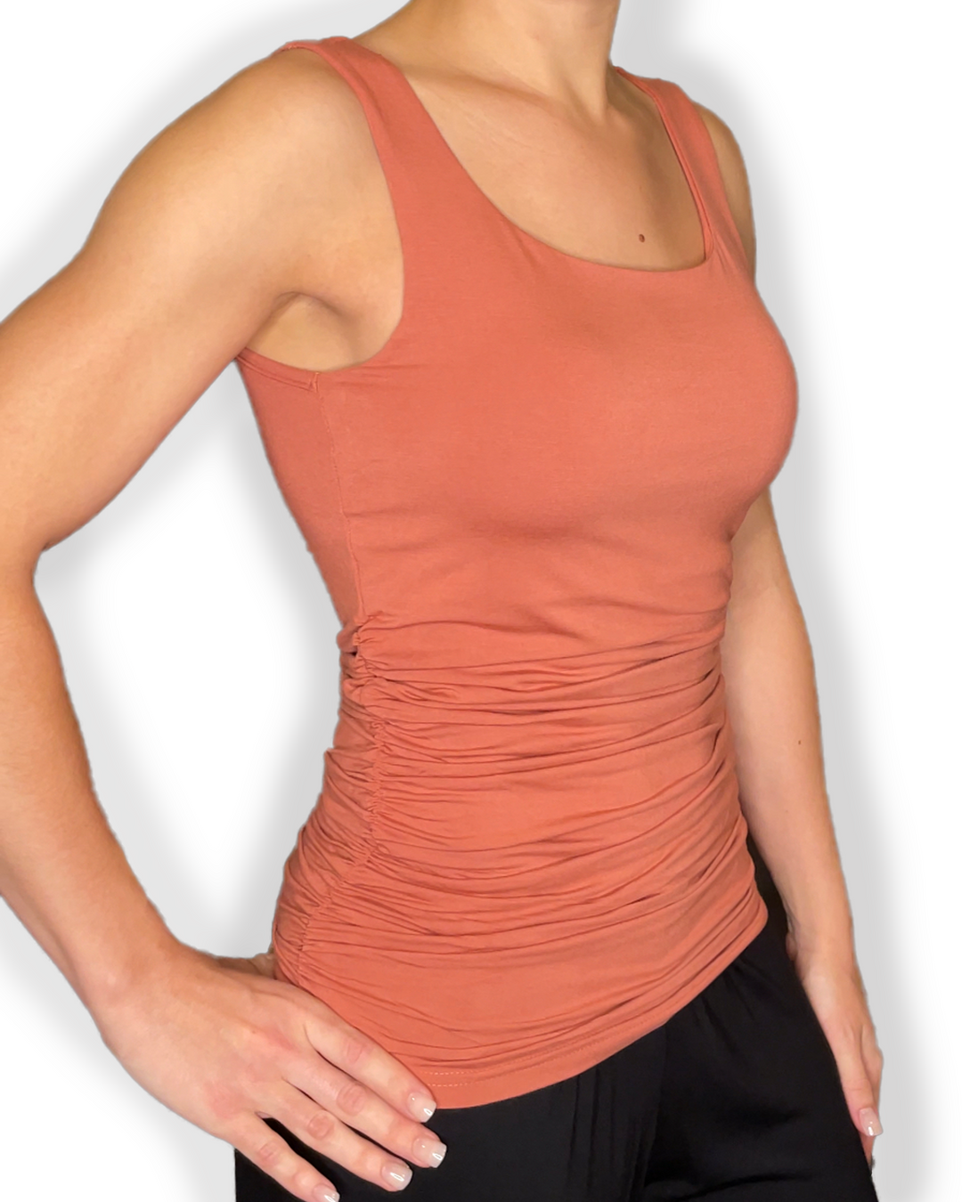 Peach Fitted Braless Bamboo Scoop-Neck Tank Top side view