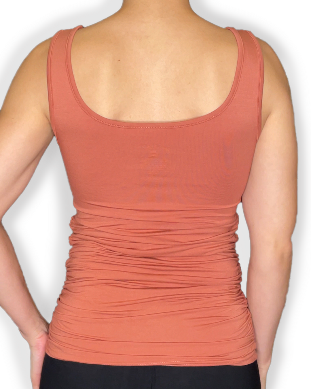 Peach Fitted Braless Bamboo Scoop-Neck Tank Top back view