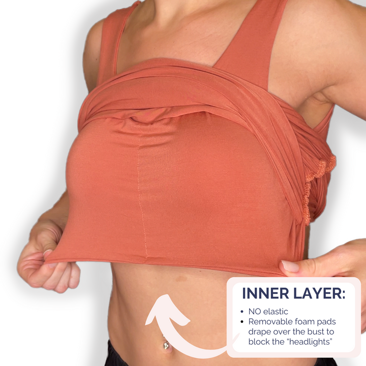 Bra-Free “Kiley” Comfort Top with No-Elastic Cup Coverage Layer; Scoop Neck Side Gather Tank Bamboo