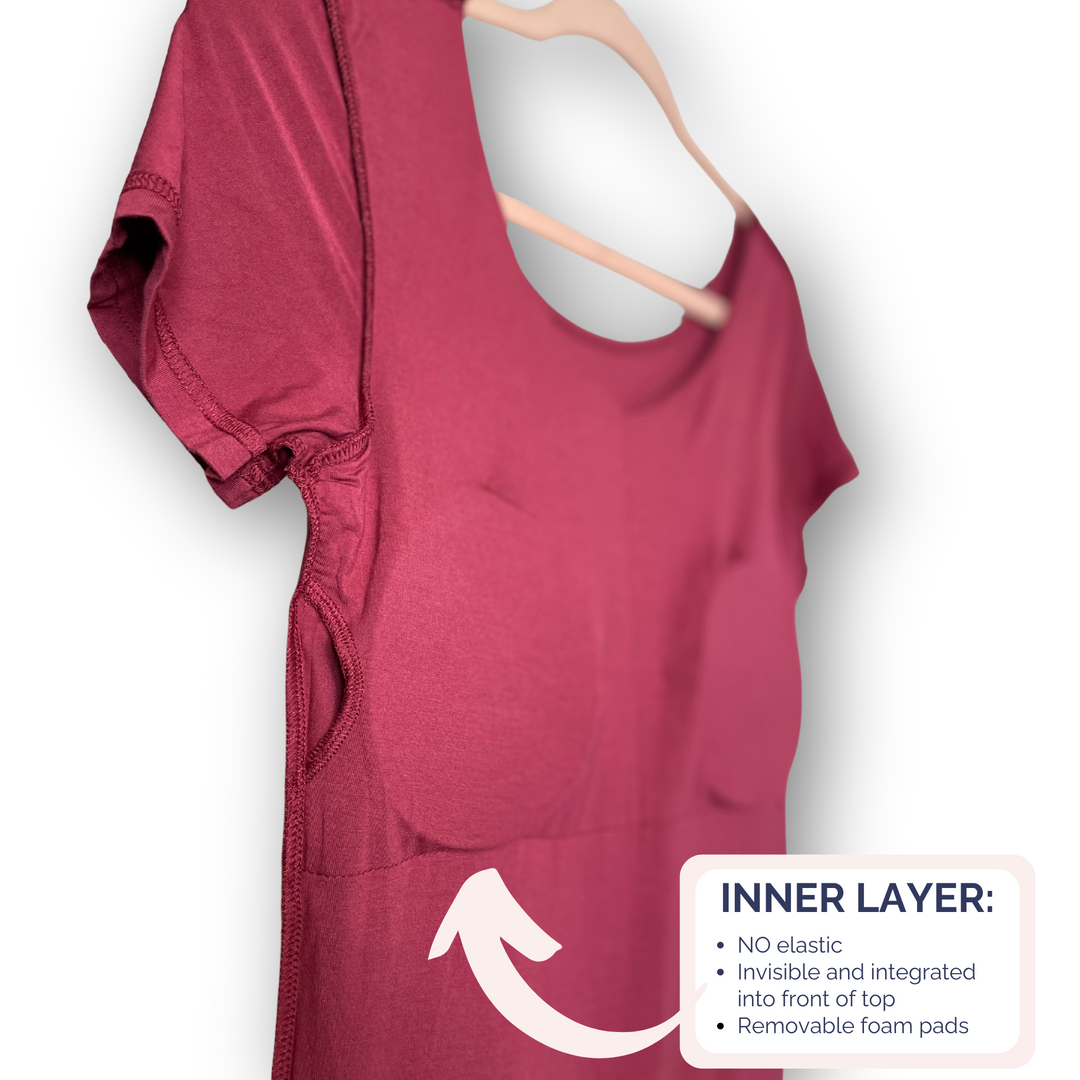 Bra-Free “Lauren” Comfort Top with No-Elastic Cup Coverage Layer; Slim Short Sleeve Bamboo