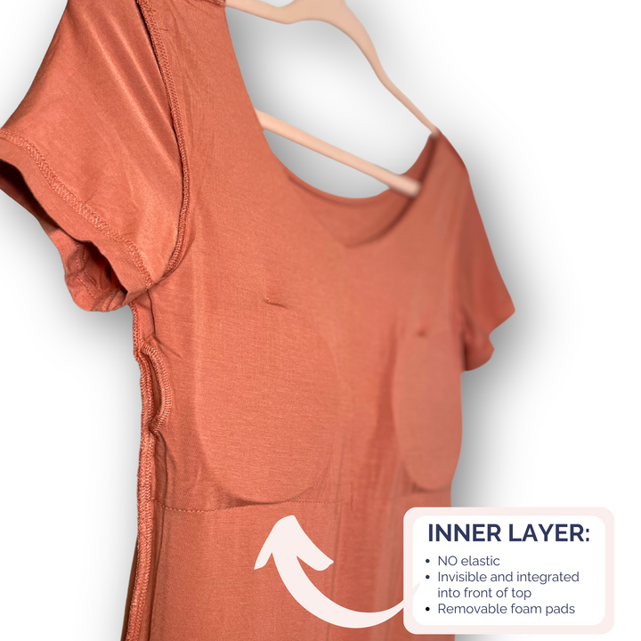 Bra-Free “Lauren” Comfort Top with No-Elastic Cup Coverage Layer; Slim Short Sleeve Bamboo