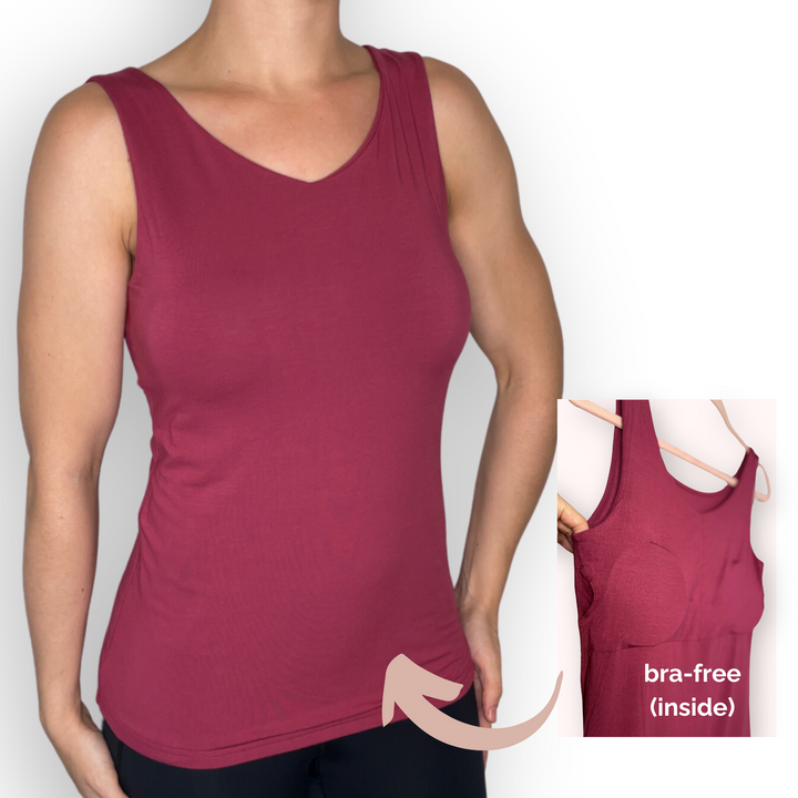 Bra-Free “Lori” Comfort Top with No-Elastic Cup Coverage Layer; Slim Tank Bamboo