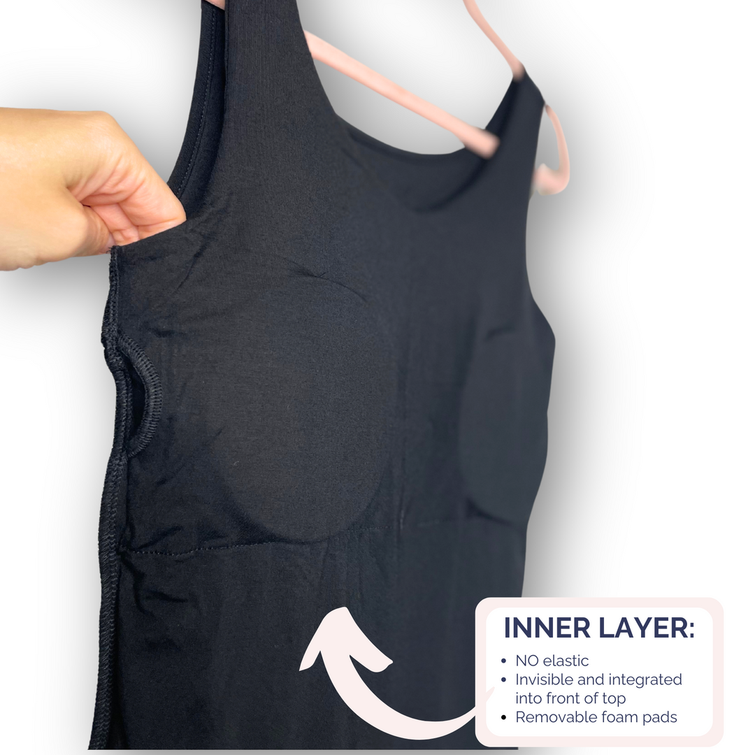 Bra-Free “Lori” Comfort Top with No-Elastic Cup Coverage Layer; Slim Tank Bamboo