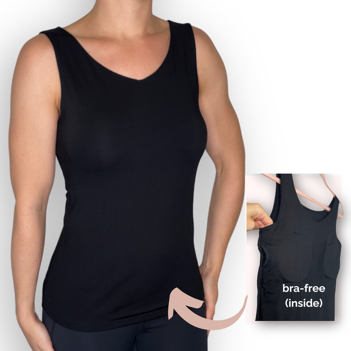 Bra-Free “Lori” Comfort Top with No-Elastic Cup Coverage Layer; Slim Tank Bamboo