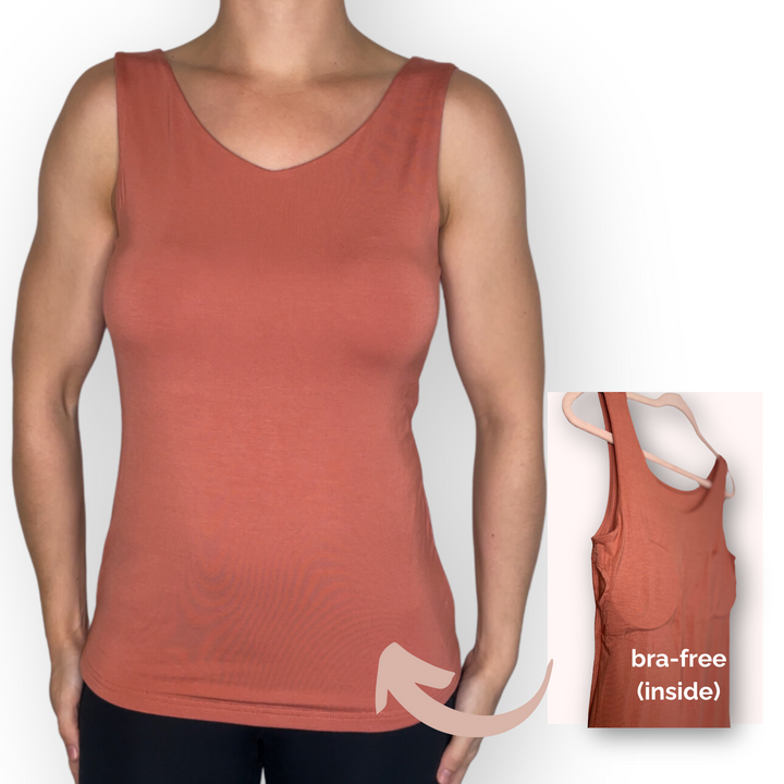 Bra-Free “Lori” Comfort Top with No-Elastic Cup Coverage Layer; Slim Tank Bamboo