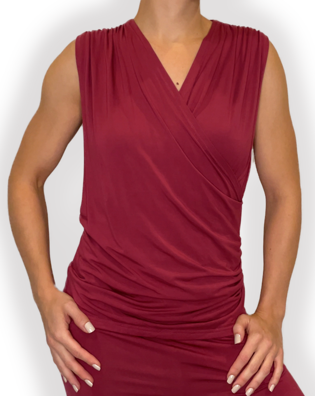 Stylish MELANIE Braless Bamboo Wrap Tank top in berry red color