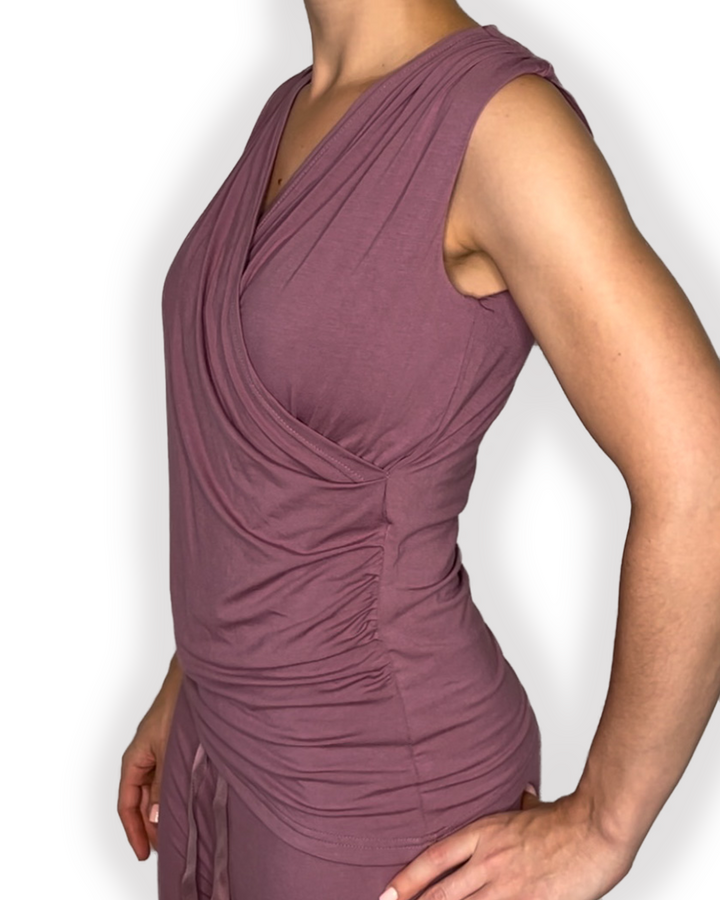 Stylish MELANIE Braless Bamboo Wrap Tank top in Lavender color Side view