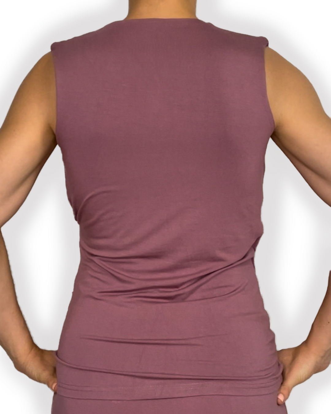 Stylish MELANIE Braless Bamboo Wrap Tank top in Lavender color back view