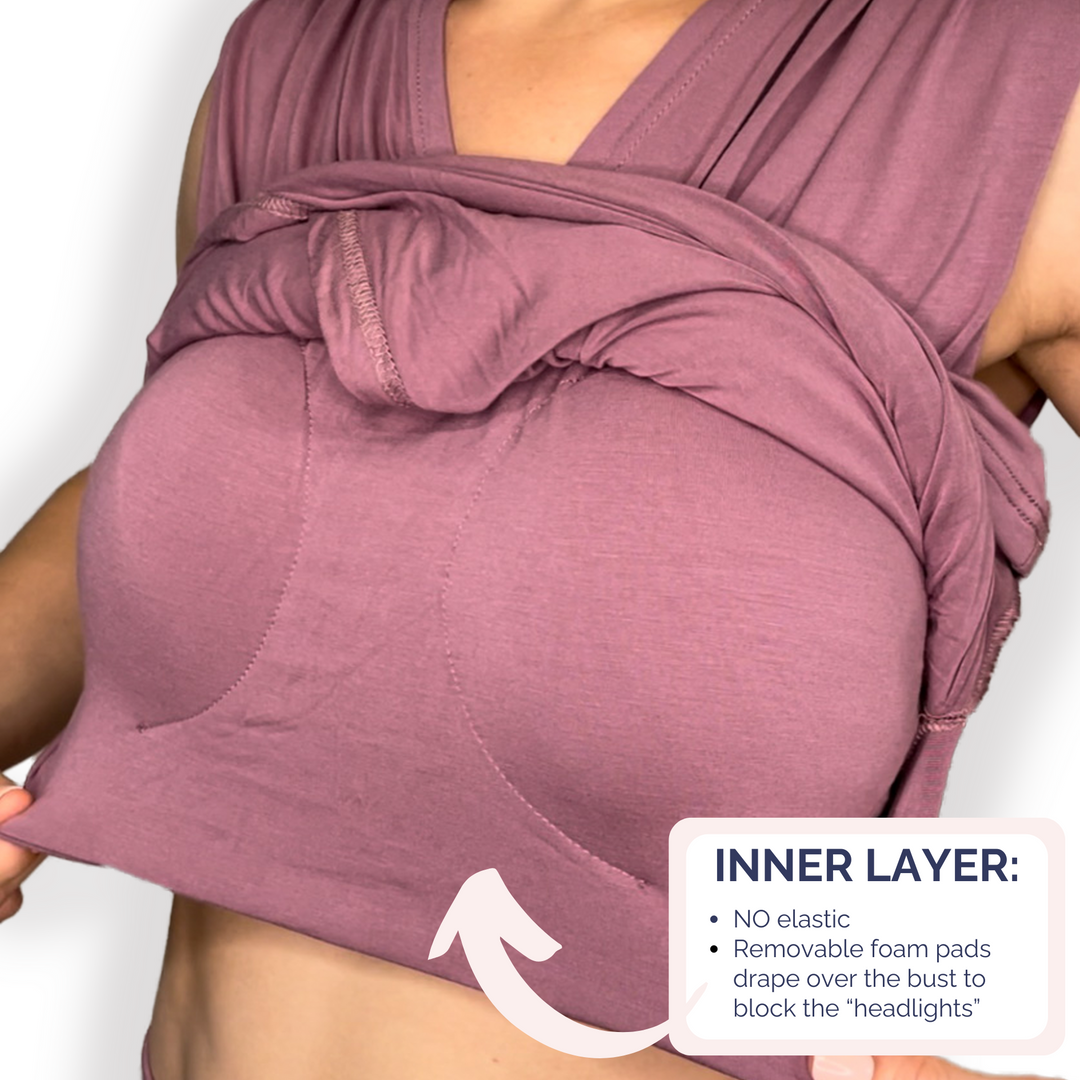 Bra-Free “Melanie” Comfort Top with No-Elastic Cup Coverage Layer; Wrap Tank Bamboo