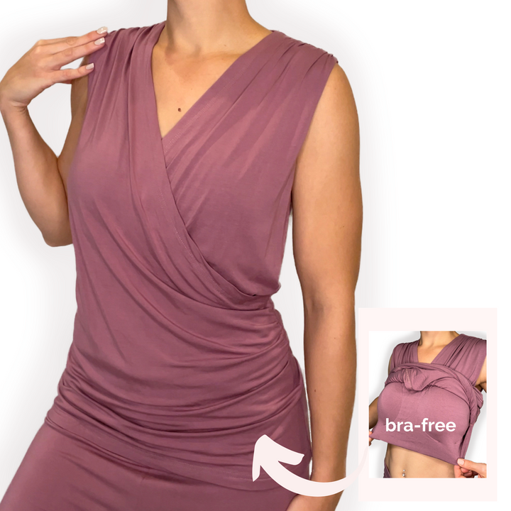 Bra-Free “Melanie” Comfort Top with No-Elastic Cup Coverage Layer; Wrap Tank Bamboo