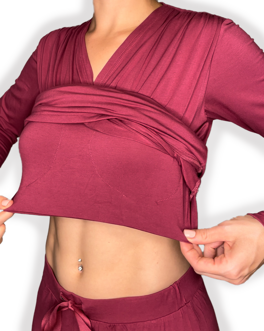 Red long sleeve wrap top sales