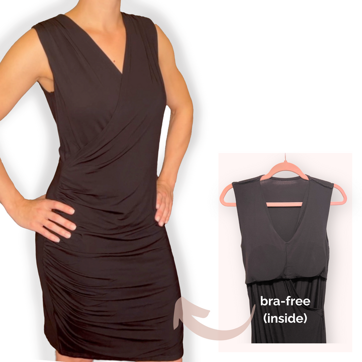 Bra-Free “Kate” Comfort Dress with No-Elastic Cup Coverage Layer; Wrap Tank Dress Bamboo